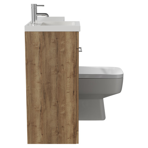 Napoli Combination Tobacco Oak 900mm Vanity Unit Toilet Suite with Left Hand L Shaped 1 Tap Hole Basin and Single Door with Chrome Handle Side View