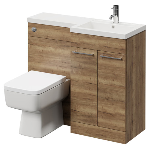 Napoli Combination Tobacco Oak 1000mm Vanity Unit Toilet Suite with Right Hand L Shaped 1 Tap Hole Basin and 2 Doors with Chrome Handles Right Hand View