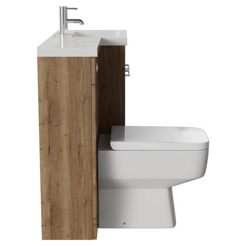 Napoli Combination Tobacco Oak 1000mm Vanity Unit Toilet Suite with Right Hand L Shaped 1 Tap Hole Basin and 2 Doors with Chrome Handles Side View