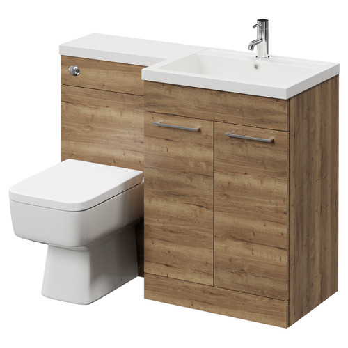 Napoli Combination Tobacco Oak 1100mm Vanity Unit Toilet Suite with Right Hand L Shaped 1 Tap Hole Basin and 2 Doors with Chrome Handles Right Hand View