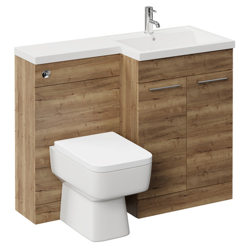 Napoli Combination Tobacco Oak 1100mm Vanity Unit Toilet Suite with Right Hand L Shaped 1 Tap Hole Basin and 2 Doors with Chrome Handles Left Hand View