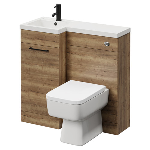 Napoli Combination Tobacco Oak 900mm Vanity Unit Toilet Suite with Left Hand L Shaped 1 Tap Hole Basin and Single Door with Matt Black Handle Right Hand View