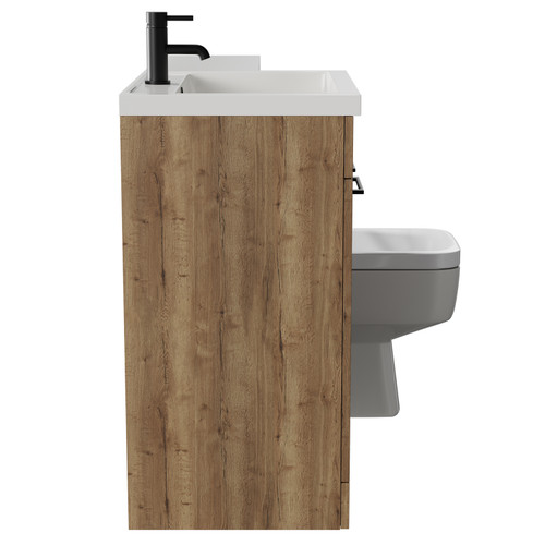 Napoli Combination Tobacco Oak 1100mm Vanity Unit Toilet Suite with Left Hand L Shaped 1 Tap Hole Basin and 2 Doors with Matt Black Handles Side View