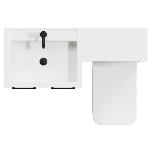 Napoli Combination Tobacco Oak 1100mm Vanity Unit Toilet Suite with Left Hand L Shaped 1 Tap Hole Basin and 2 Doors with Matt Black Handles View from Top