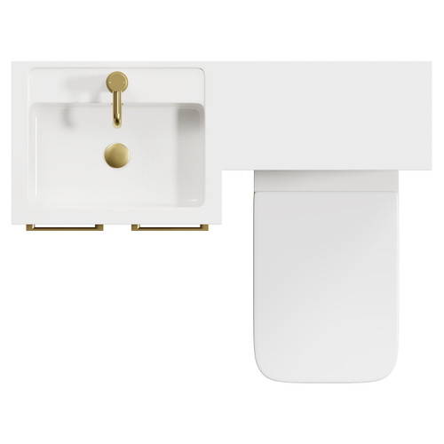 Napoli Combination Tobacco Oak 1000mm Vanity Unit Toilet Suite with Left Hand L Shaped 1 Tap Hole Basin and 2 Doors with Brushed Brass Handles View from Top