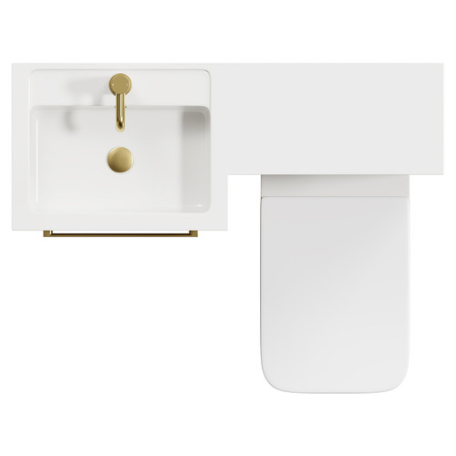 Napoli Combination Tobacco Oak 1000mm Vanity Unit Toilet Suite with Left Hand L Shaped 1 Tap Hole Basin and 2 Drawers with Brushed Brass Handles View from Top