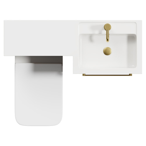 Napoli Combination Tobacco Oak 1000mm Vanity Unit Toilet Suite with Right Hand L Shaped 1 Tap Hole Basin and 2 Drawers with Brushed Brass Handles View from Top