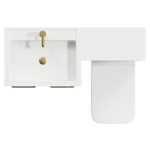 Napoli Combination Tobacco Oak 1100mm Vanity Unit Toilet Suite with Left Hand L Shaped 1 Tap Hole Basin and 2 Doors with Brushed Brass Handles View from Top