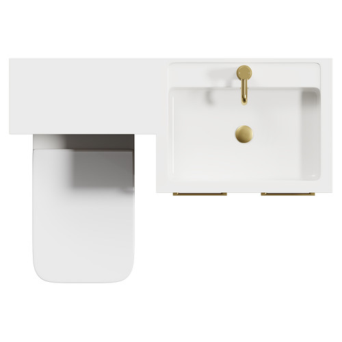 Napoli Combination Tobacco Oak 1100mm Vanity Unit Toilet Suite with Right Hand L Shaped 1 Tap Hole Basin and 2 Doors with Brushed Brass Handles View from Top