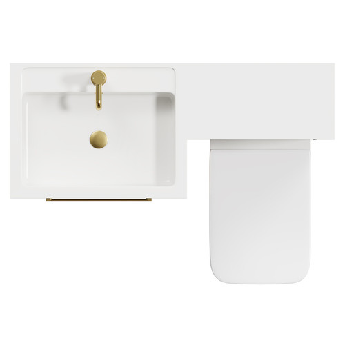 Napoli Combination Tobacco Oak 1100mm Vanity Unit Toilet Suite with Left Hand L Shaped 1 Tap Hole Basin and 2 Drawers with Brushed Brass Handles View from Top