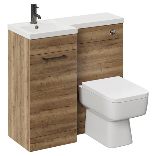 Napoli Combination Tobacco Oak 900mm Vanity Unit Toilet Suite with Left Hand L Shaped 1 Tap Hole Basin and Single Door with Gunmetal Grey Handle Left Hand View