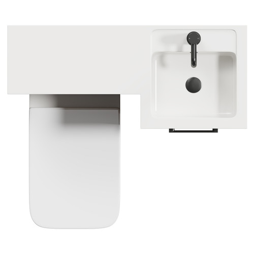 Napoli Combination Tobacco Oak 900mm Vanity Unit Toilet Suite with Right Hand L Shaped 1 Tap Hole Basin and Single Door with Gunmetal Grey Handle View from Top