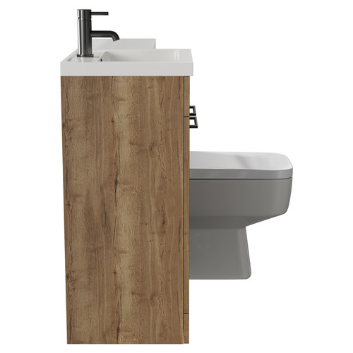 Napoli Combination Tobacco Oak 1000mm Vanity Unit Toilet Suite with Left Hand L Shaped 1 Tap Hole Basin and 2 Doors with Gunmetal Grey Handles Side View