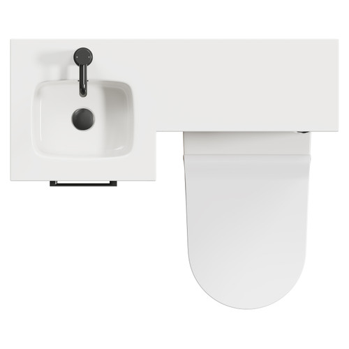 Napoli Combination Tobacco Oak 900mm Vanity Unit Toilet Suite with Left Hand L Shaped 1 Tap Hole Round Basin and Single Door with Gunmetal Grey Handle View from Top