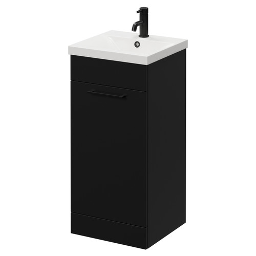 Napoli Matt Black 400mm Floor Standing Vanity Unit with 1 Tap Hole Glide Basin and Single Door with Matt Black Handle Right Hand View