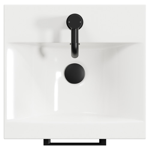 Napoli Matt Black 400mm Floor Standing Vanity Unit with 1 Tap Hole Glide Basin and Single Door with Matt Black Handle View from Top