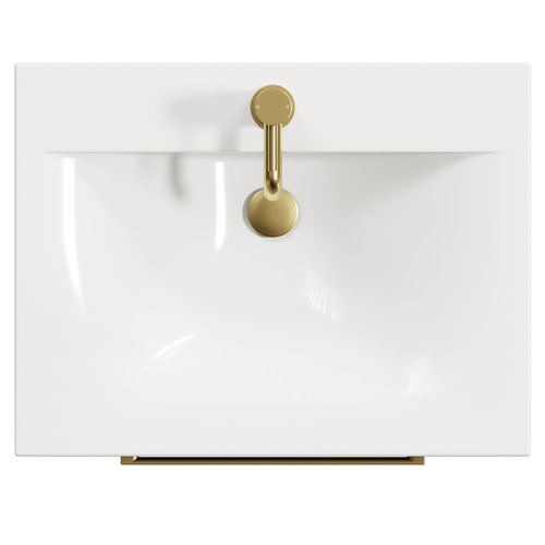 Napoli Matt Black 600mm Floor Standing Vanity Unit with 1 Tap Hole Minimalist Basin and 2 Drawers with Brushed Brass Handles View from Top