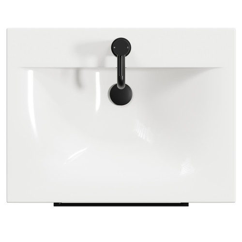 Napoli Matt Black 600mm Floor Standing Vanity Unit with 1 Tap Hole Minimalist Basin and 2 Drawers with Matt Black Handles View from Top