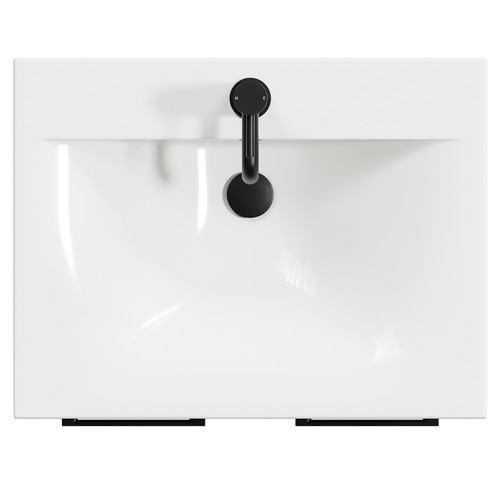 Napoli Matt Black 600mm Floor Standing Vanity Unit with 1 Tap Hole Minimalist Basin and 2 Doors with Matt Black Handles View from Top