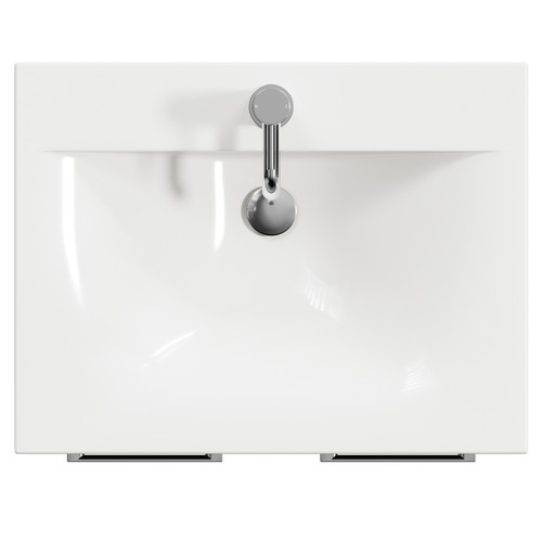 Napoli Matt Black 600mm Floor Standing Vanity Unit with 1 Tap Hole Minimalist Basin and 2 Doors with Chrome Handles View from Top