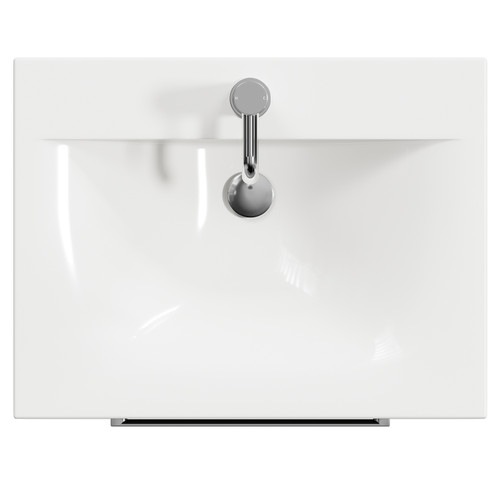 Napoli Matt Black 600mm Floor Standing Vanity Unit with 1 Tap Hole Minimalist Basin and 2 Drawers with Chrome Handles View from Top