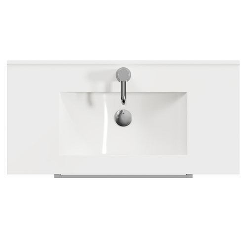 Napoli Matt Black 800mm Floor Standing Vanity Unit with 1 Tap Hole Minimalist Basin and 2 Drawers with Chrome Handles View from Top