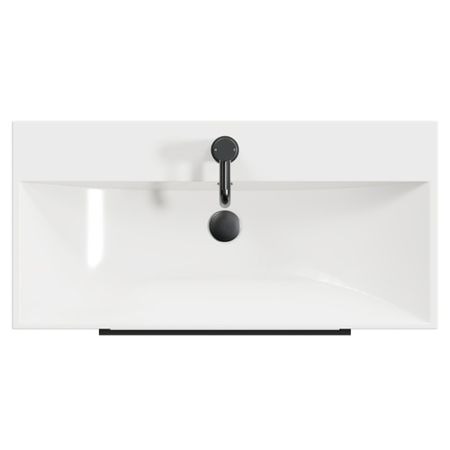 Napoli Matt Black 800mm Floor Standing Vanity Unit with 1 Tap Hole Slim Edge Basin and 2 Drawers with Gunmetal Grey Handles View from Top
