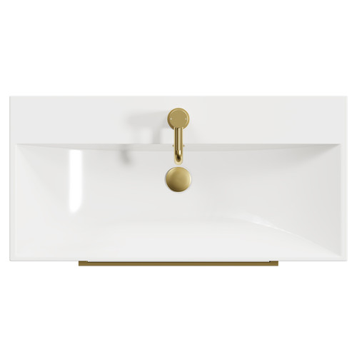 Napoli Matt Black 800mm Floor Standing Vanity Unit with 1 Tap Hole Slim Edge Basin and 2 Drawers with Brushed Brass Handles View from Top