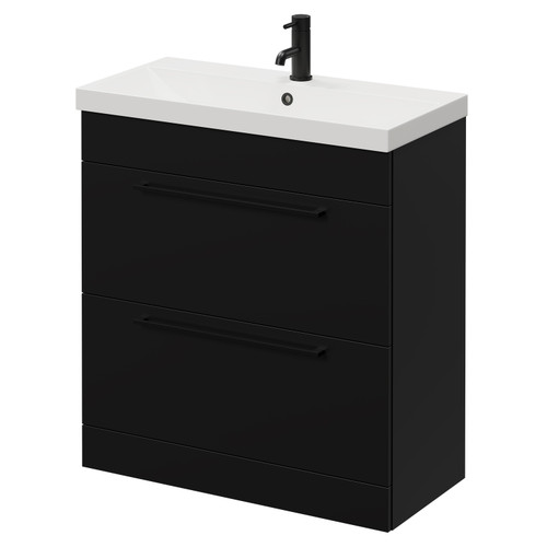 Napoli Matt Black 800mm Floor Standing Vanity Unit with 1 Tap Hole Slim Edge Basin and 2 Drawers with Matt Black Handles Right Hand View
