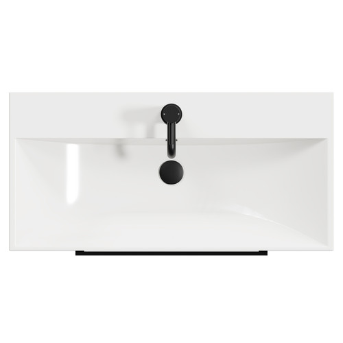 Napoli Matt Black 800mm Floor Standing Vanity Unit with 1 Tap Hole Slim Edge Basin and 2 Drawers with Matt Black Handles View from Top