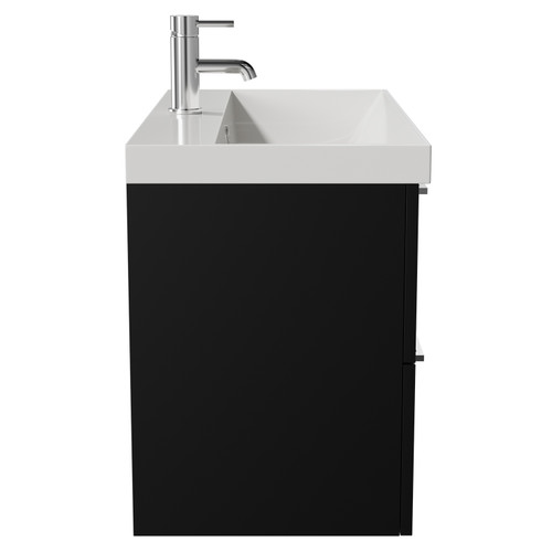 Napoli Matt Black 800mm Wall Mounted Vanity Unit with 1 Tap Hole Slim Edge Basin and 2 Drawers with Chrome Handles View from Side