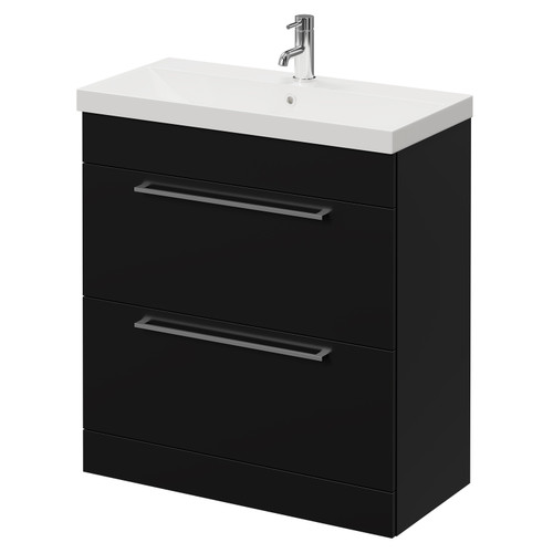 Napoli Matt Black 800mm Floor Standing Vanity Unit with 1 Tap Hole Slim Edge Basin and 2 Drawers with Chrome Handles Right Hand View