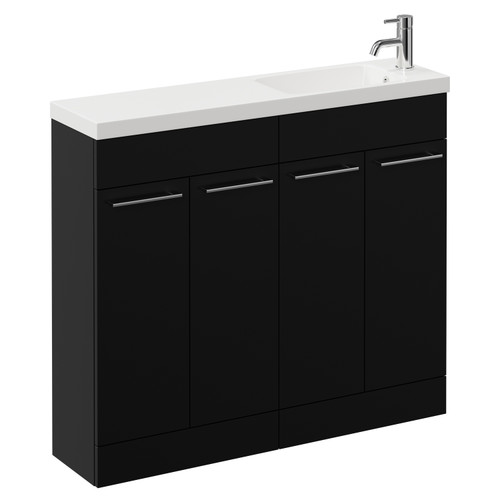 Napoli Combination Matt Black 1000mm Floor Standing Vanity Unit with Slimline 1 Tap Hole Round Basin and 4 Doors with Chrome Handles Left Hand View