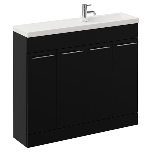 Napoli Combination Matt Black 1000mm Floor Standing Vanity Unit with Slimline 1 Tap Hole Basin and 4 Doors with Chrome Handles Left Hand View