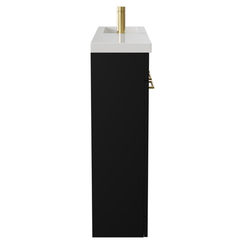 Napoli Combination Matt Black 1000mm Floor Standing Vanity Unit with Slimline 1 Tap Hole Basin and 4 Doors with Brushed Brass Handles View from Side