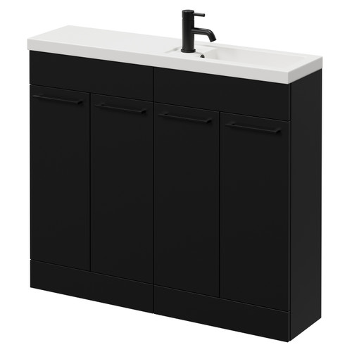 Napoli Combination Matt Black 1000mm Floor Standing Vanity Unit with Slimline 1 Tap Hole Basin and 4 Doors with Matt Black Handles Right Hand View