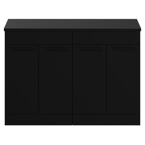 Napoli Matt Black 1200mm Floor Standing Vanity Unit for Countertop Basins with 4 Doors and Matt Black Handles View from Front