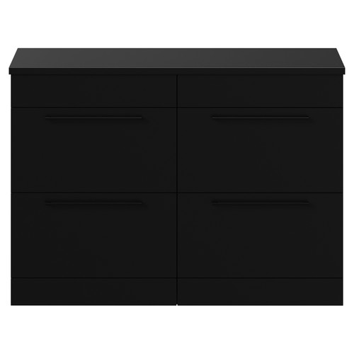 Napoli Matt Black 1200mm Floor Standing Vanity Unit for Countertop Basins with 4 Drawers and Matt Black Handles View from Front