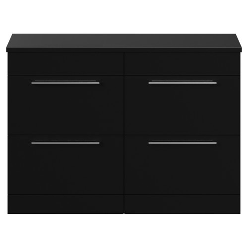 Napoli Matt Black 1200mm Floor Standing Vanity Unit for Countertop Basins with 4 Drawers and Chrome Handles View from Front