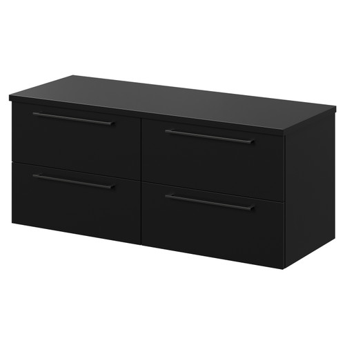Napoli Matt Black 1200mm Wall Mounted Vanity Unit for Countertop Basins with 4 Drawers and Gunmetal Grey Handles Right Hand View