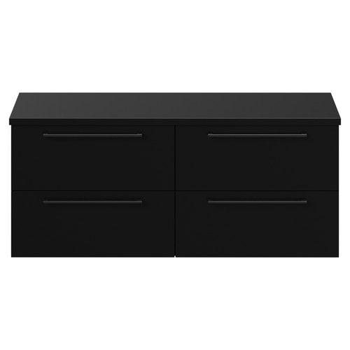 Napoli Matt Black 1200mm Wall Mounted Vanity Unit for Countertop Basins with 4 Drawers and Gunmetal Grey Handles View from Front