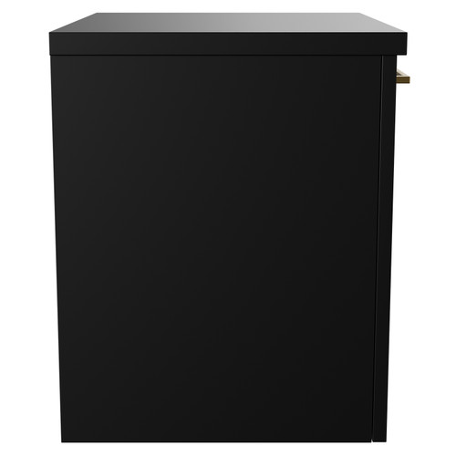 Napoli Matt Black 500mm Wall Mounted Vanity Unit for Countertop Basins with Single Drawer and Brushed Brass Handle View from Side
