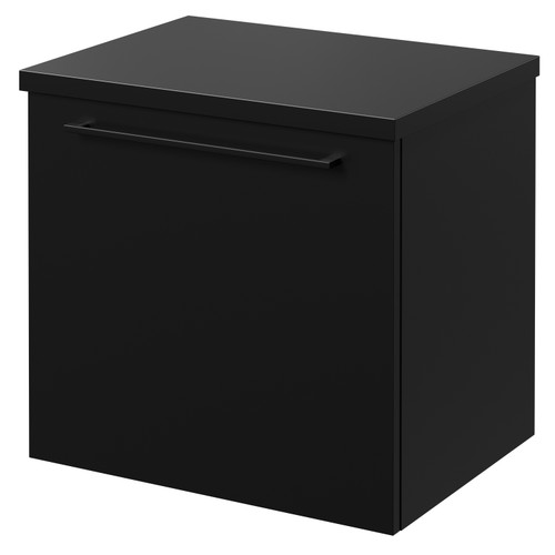 Napoli Matt Black 500mm Wall Mounted Vanity Unit for Countertop Basins with Single Drawer and Matt Black Handle Right Hand View