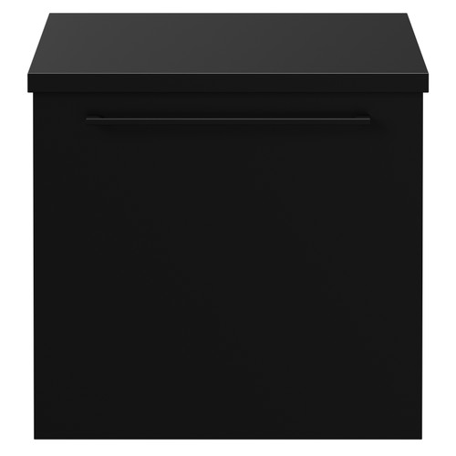 Napoli Matt Black 500mm Wall Mounted Vanity Unit for Countertop Basins with Single Drawer and Matt Black Handle View from Front