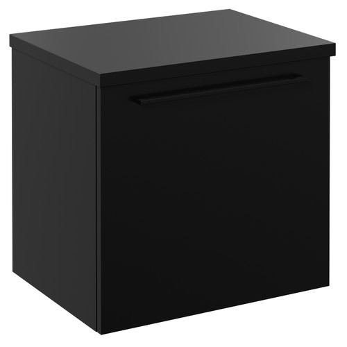 Napoli Matt Black 500mm Wall Mounted Vanity Unit for Countertop Basins with Single Drawer and Matt Black Handle Left Hand View