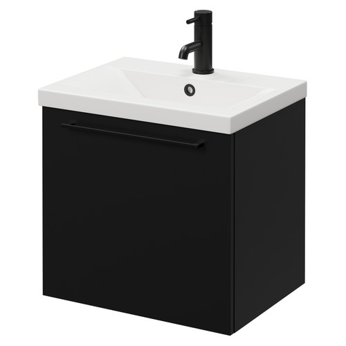 Napoli Matt Black 500mm Wall Mounted Vanity Unit with 1 Tap Hole Basin and Single Drawer with Matt Black Handle Right Hand View