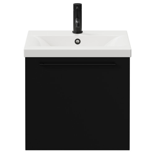 Napoli Matt Black 500mm Wall Mounted Vanity Unit with 1 Tap Hole Basin and Single Drawer with Matt Black Handle View from Front
