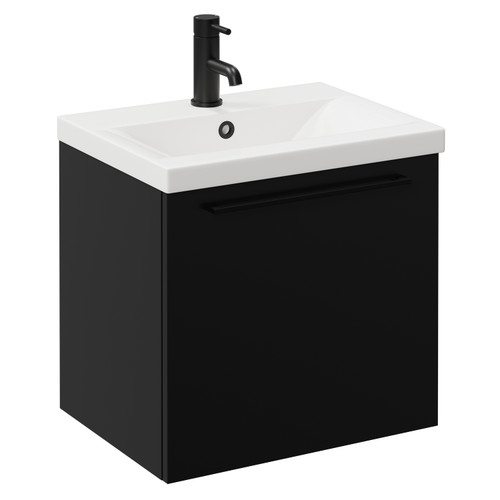 Napoli Matt Black 500mm Wall Mounted Vanity Unit with 1 Tap Hole Basin and Single Drawer with Matt Black Handle Left Hand View