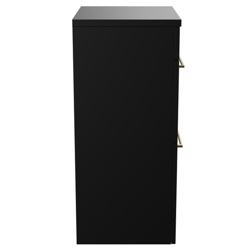 Napoli Matt Black 500mm Floor Standing Vanity Unit for Countertop Basins with 2 Drawers and Brushed Brass Handles View from Side