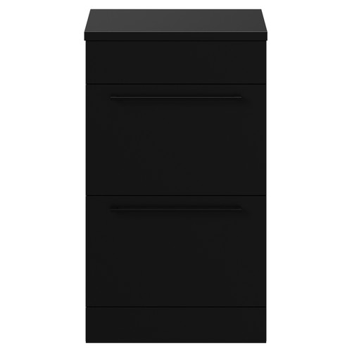 Napoli Matt Black 500mm Floor Standing Vanity Unit for Countertop Basins with 2 Drawers and Matt Black Handles View from Front